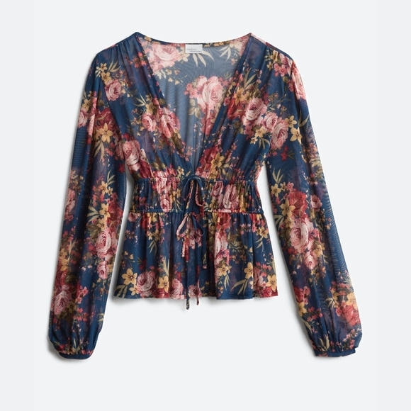 Madison & Berkeley Tops - Madison & Berkeley Floral V-Neck Blouse - Blue and Pink